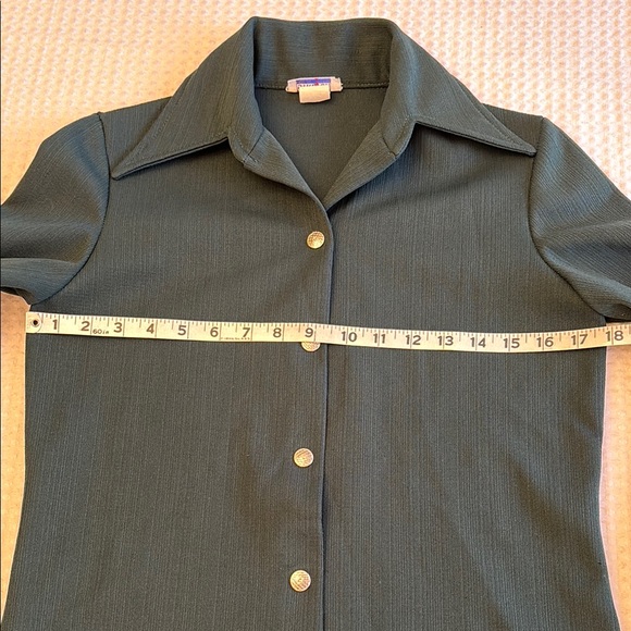 VINTAGE 60s 70s Button Down Silver Snap Front Shirt Wide Collar Cuffed Sleeves - Picture 13 of 16